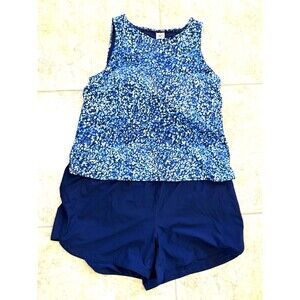 NWOT Lands Ends Women 2 Piece Tankini Swimsuit Sz 24W Navy Blue Floral